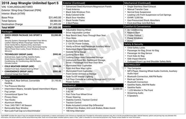 2018 Jeep Wrangler Unlimited Sport S 4x4