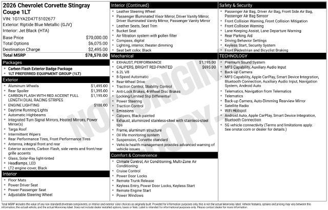 2026 Chevrolet Corvette Stingray 1LT