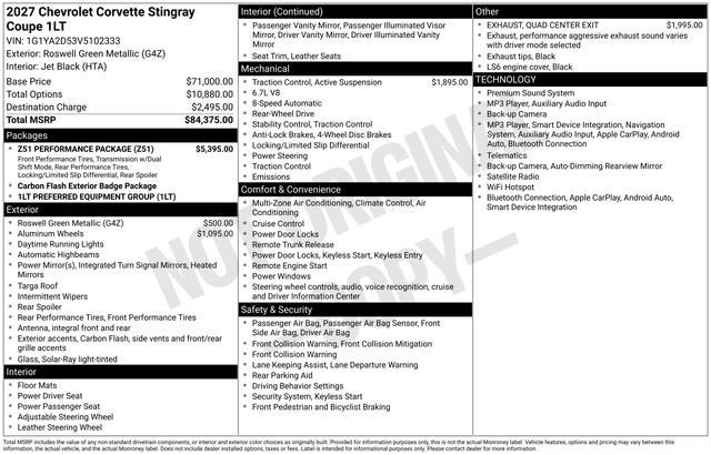 2027 Chevrolet Corvette Stingray 1LT