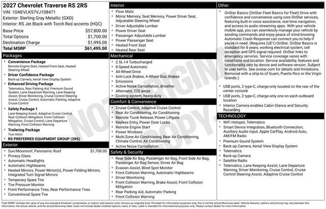 2027 Chevrolet Traverse RS