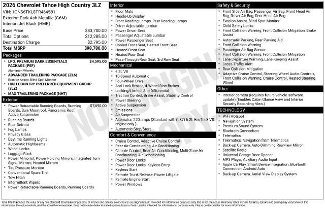 2026 Chevrolet Tahoe High Country